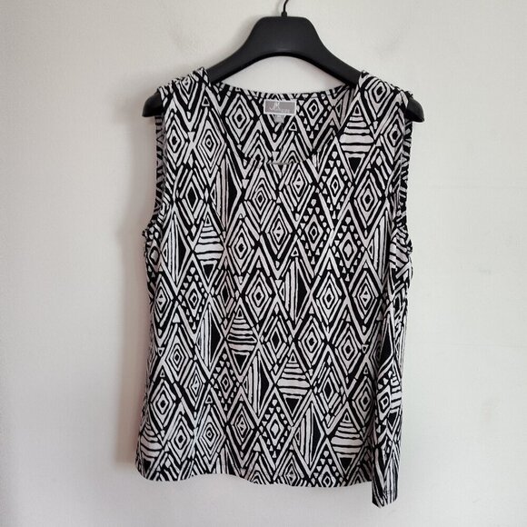 Ladies Petite SZ PL JM Collection Black/White Sleeveless Blouse - Picture 1 of 3